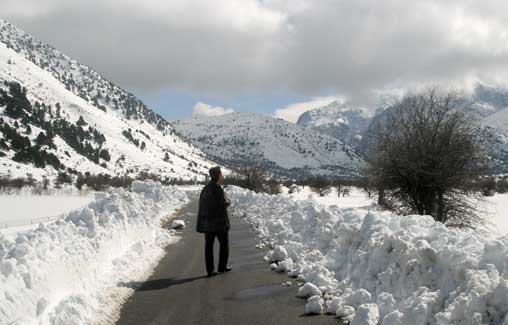 Walking in the snow at Omalos in February, Crete